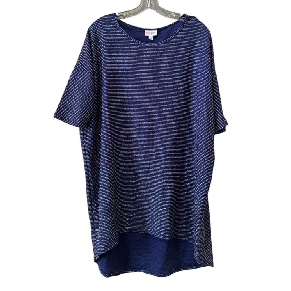 LulaRoe Women Size Large Short Sleeve T Shirt Metallic Colorful‎ Hi Low Stretch